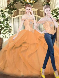 Glorious Orange Red Off The Shoulder Lace Up Beading and Ruffles Quinceanera Dresses Sleeveless