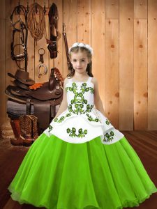 Super Sleeveless Lace Up Floor Length Embroidery Little Girls Pageant Dress Wholesale