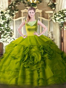 Charming Floor Length Ball Gowns Sleeveless Olive Green 15 Quinceanera Dress Side Zipper
