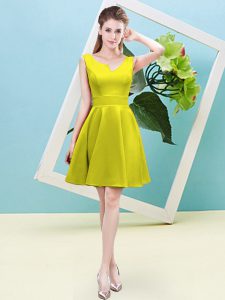 Yellow Sleeveless Ruching Mini Length Vestidos de Damas