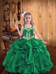 Turquoise Sleeveless Floor Length Beading and Embroidery and Ruffles Lace Up Child Pageant Dress
