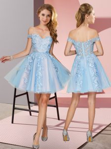 Latest Light Blue Sleeveless Tulle Zipper Court Dresses for Sweet 16 for Prom and Party and Wedding Party