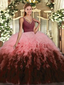 Multi-color Organza Backless Sweet 16 Quinceanera Dress Sleeveless Floor Length Ruffles
