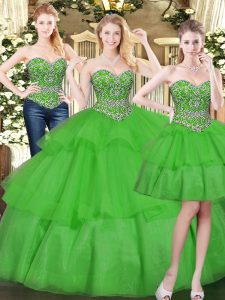 Charming Three Pieces Sweet 16 Dress Green Sweetheart Organza Sleeveless Floor Length Lace Up