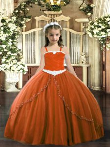 Glorious Rust Red Child Pageant Dress Tulle Sweep Train Sleeveless Appliques