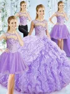 Pretty Sleeveless Brush Train Beading and Ruffled Layers Lace Up 15th Birthday Dress