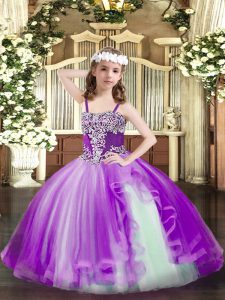 Unique Straps Sleeveless Lace Up Little Girls Pageant Dress Wholesale Purple Tulle