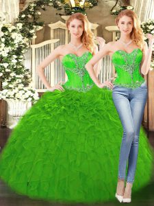 Sweetheart Sleeveless Lace Up Sweet 16 Dresses Green Organza