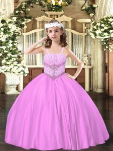 Lilac Little Girls Pageant Dress Party and Quinceanera with Beading Straps Sleeveless Lace Up