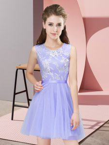 Lavender Sleeveless Lace Mini Length Damas Dress