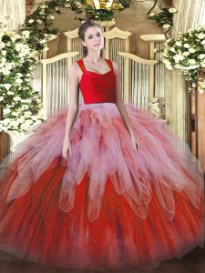 Multi-color Organza Zipper Quince Ball Gowns Sleeveless Floor Length Lace and Ruffles