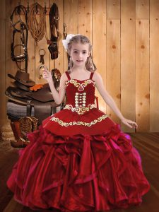 Luxurious Sleeveless Embroidery and Ruffles Lace Up Little Girls Pageant Dress Wholesale
