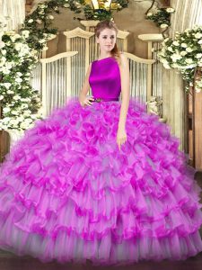 Elegant Floor Length Ball Gowns Sleeveless Fuchsia 15th Birthday Dress Clasp Handle