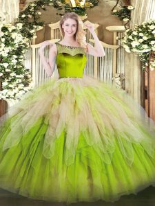 Eye-catching Organza Sleeveless Floor Length Quinceanera Gowns and Beading and Ruffles
