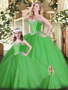 Comfortable Green Ball Gowns Tulle Sweetheart Sleeveless Beading Floor Length Lace Up Vestidos de Quinceanera