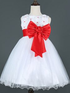 Exquisite Sleeveless Knee Length Bowknot Zipper Child Pageant Dress with White
