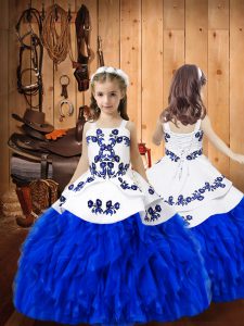 Hot Sale Royal Blue Sleeveless Organza Lace Up Girls Pageant Dresses for Sweet 16 and Quinceanera