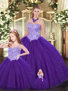 Graceful Sweetheart Sleeveless Lace Up Quinceanera Dresses Purple Tulle