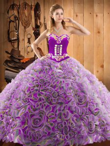 Stunning With Train Lace Up 15th Birthday Dress Multi-color for Military Ball and Sweet 16 and Quinceanera with Embroidery Sweep Train