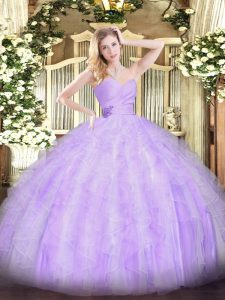 Edgy Sleeveless Beading and Ruffles Lace Up Ball Gown Prom Dress