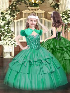 Latest Ball Gowns Kids Pageant Dress Turquoise Straps Organza Sleeveless Floor Length Lace Up