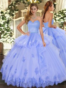 Trendy Tulle Sleeveless Floor Length Quinceanera Dress and Beading and Appliques and Ruffles