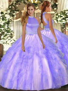 Eye-catching Floor Length Ball Gowns Sleeveless Lavender Vestidos de Quinceanera Backless