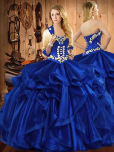Floor Length Royal Blue Party Dresses Sweetheart Sleeveless Lace Up