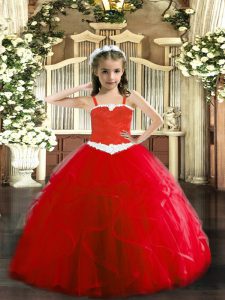 Sleeveless Appliques and Ruffles Lace Up Kids Formal Wear