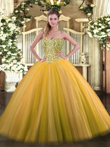 Hot Selling Gold Sweetheart Lace Up Beading Military Ball Gowns Sleeveless