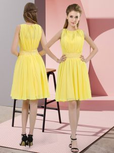 Yellow Empire Sequins Dama Dress for Quinceanera Zipper Chiffon Sleeveless Knee Length