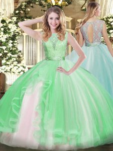 Designer Apple Green Sleeveless Organza Backless 15 Quinceanera Dress for Military Ball and Sweet 16 and Quinceanera
