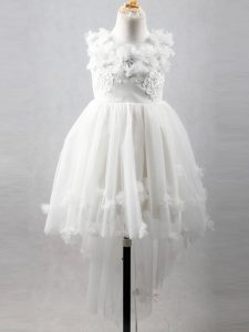 Classical Scoop Sleeveless Tulle Child Pageant Dress Appliques Lace Up