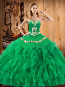 Glamorous Green Lace Up Sweetheart Embroidery and Ruffles 15 Quinceanera Dress Satin and Organza Sleeveless