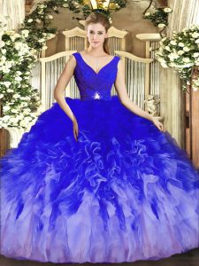 Pretty V-neck Sleeveless Backless Quinceanera Gowns Multi-color Tulle