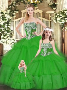 Ball Gowns Sweet 16 Quinceanera Dress Green Strapless Organza Sleeveless Floor Length Lace Up