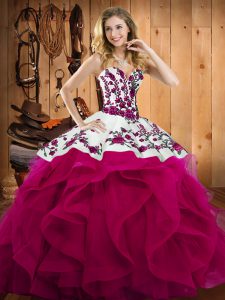 Satin and Organza Sleeveless Floor Length Sweet 16 Quinceanera Dress and Embroidery
