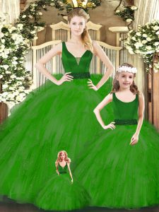 Fancy Floor Length Green Quinceanera Gowns Organza Sleeveless Beading and Ruffles
