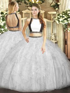 New Style Floor Length White Ball Gown Prom Dress Halter Top Sleeveless Backless