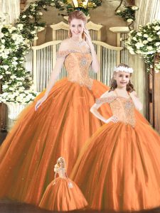 Free and Easy Ball Gowns Quinceanera Dress Orange Red Off The Shoulder Tulle Sleeveless Floor Length Lace Up