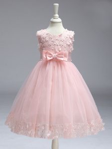 Baby Pink Sleeveless Tulle Zipper Pageant Dress Womens for Wedding Party