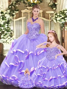 Artistic Lavender Sweetheart Lace Up Beading and Ruffled Layers Ball Gown Prom Dress Sleeveless