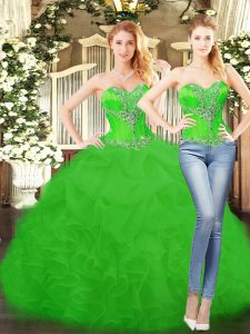 Designer Sweetheart Sleeveless Sweet 16 Quinceanera Dress Floor Length Beading and Ruffles Green Organza