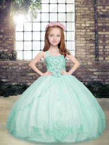 Elegant Apple Green Lace Up Straps Beading Child Pageant Dress Tulle Sleeveless