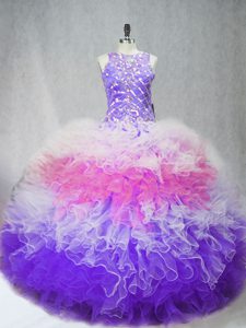 Multi-color Zipper Scoop Beading and Ruffles Ball Gown Prom Dress Tulle Sleeveless