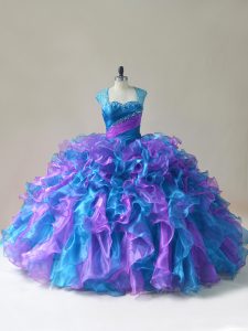 Fabulous Multi-color Organza Zipper Straps Sleeveless Floor Length 15th Birthday Dress Beading and Ruffles