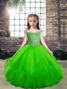 Off The Shoulder Sleeveless Lace Up Little Girl Pageant Gowns Tulle