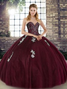 Super Sleeveless Beading and Appliques Lace Up Ball Gown Prom Dress