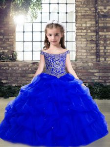 Floor Length Royal Blue Pageant Dress Scoop Sleeveless Lace Up