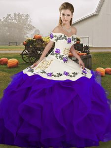 Tulle Sleeveless Floor Length Ball Gown Prom Dress and Embroidery and Ruffles
